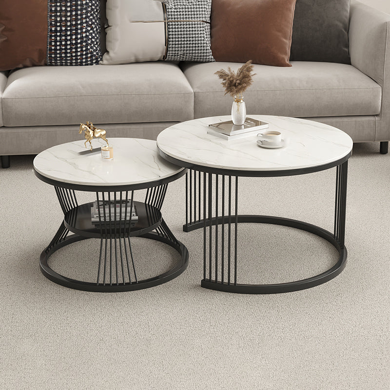 Metal and Slate Coffee Table Glam Round Frame Coffee Table Set