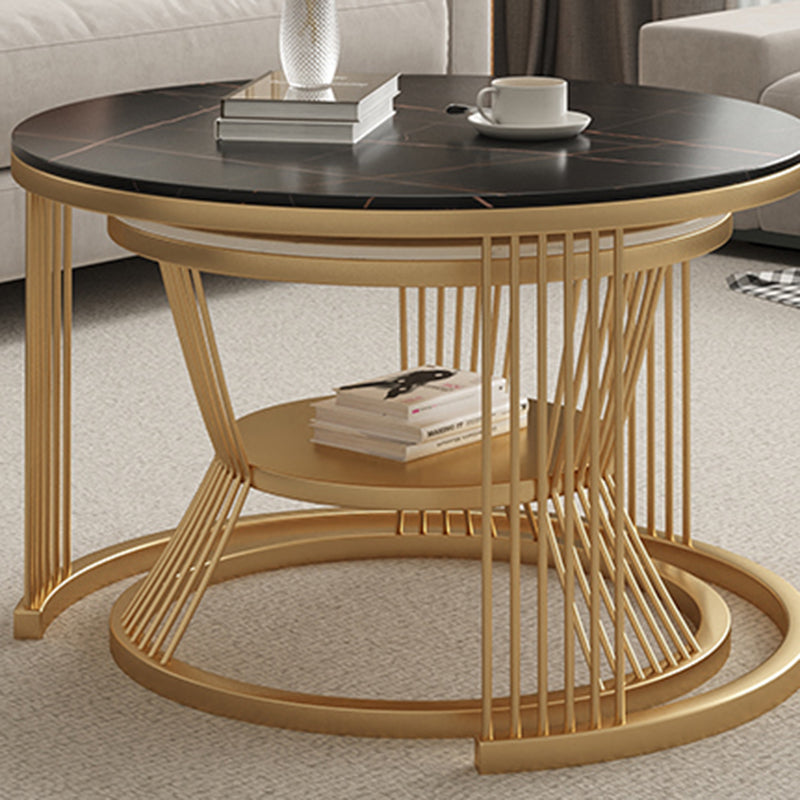 Metal and Slate Coffee Table Glam Round Frame Coffee Table Set