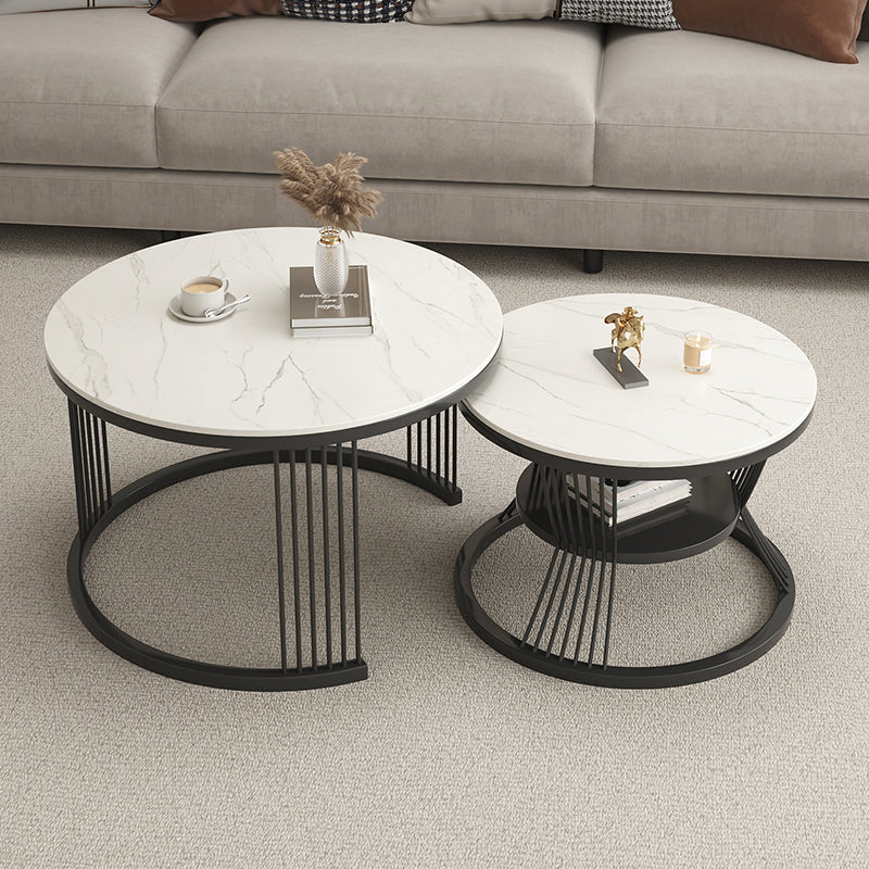 Metal and Slate Coffee Table Glam Round Frame Coffee Table Set