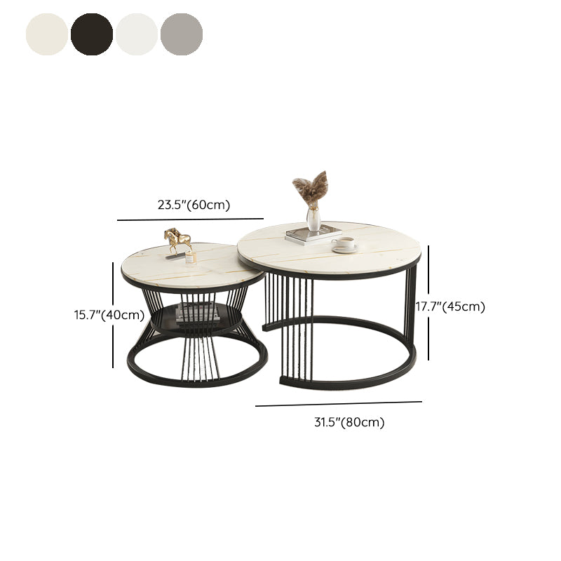Metal and Slate Coffee Table Glam Round Frame Coffee Table Set