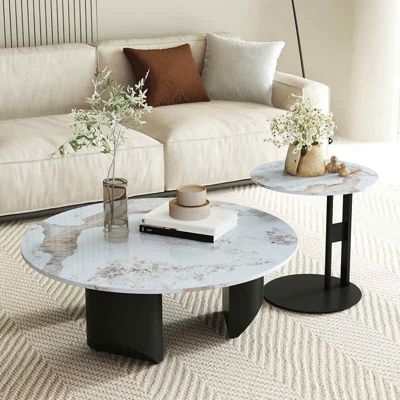 Modern Slate Coffee Table Round Coffee Table for Living Room