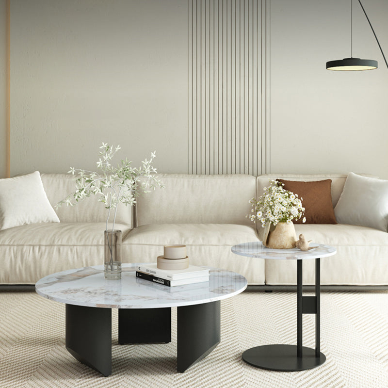 Modern Slate Coffee Table Round Coffee Table for Living Room