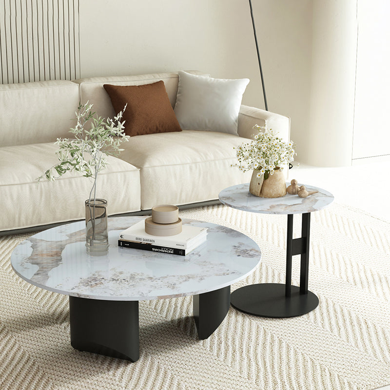 Modern Slate Coffee Table Round Coffee Table for Living Room