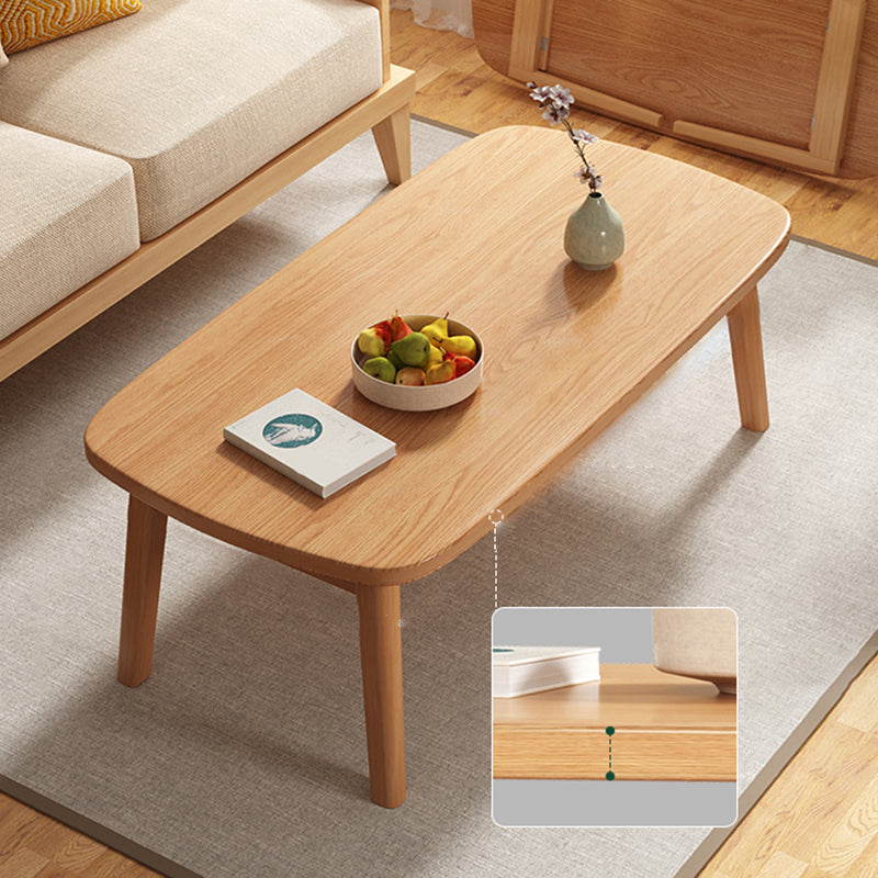 Modern Solid Wood Rectangular Coffee Table 4 Legs Folding Cocktail Table