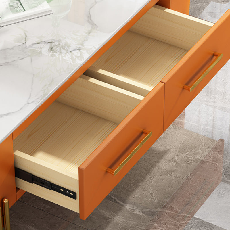 Modern Metal 4 Legs Cocktail Table Rectangle Slate Coffee Table with 2 Drawers