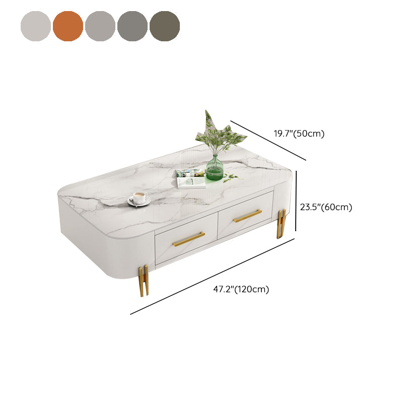 Modern Metal 4 Legs Cocktail Table Rectangle Slate Coffee Table with 2 Drawers