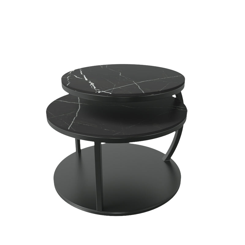 Glam Slate Coffee Table No Distressing Round Cocktail Table for Bedroom