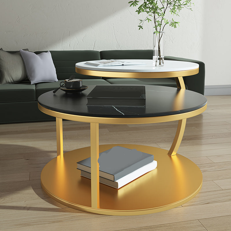 Glam Slate Coffee Table No Distressing Round Cocktail Table for Bedroom