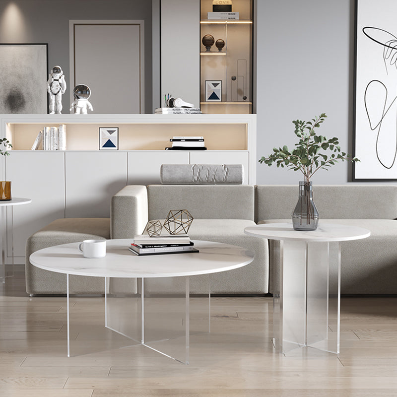 Slate and Acrylic Cocktail Table Modern White Round Coffee Table