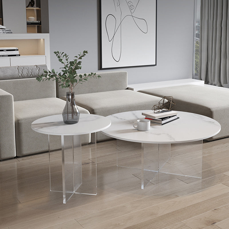 Slate and Acrylic Cocktail Table Modern White Round Coffee Table