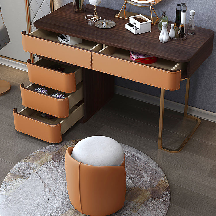 Glam 5-drawer Wooden Vanity Table 17.72" H Dressing Table with Gold Base