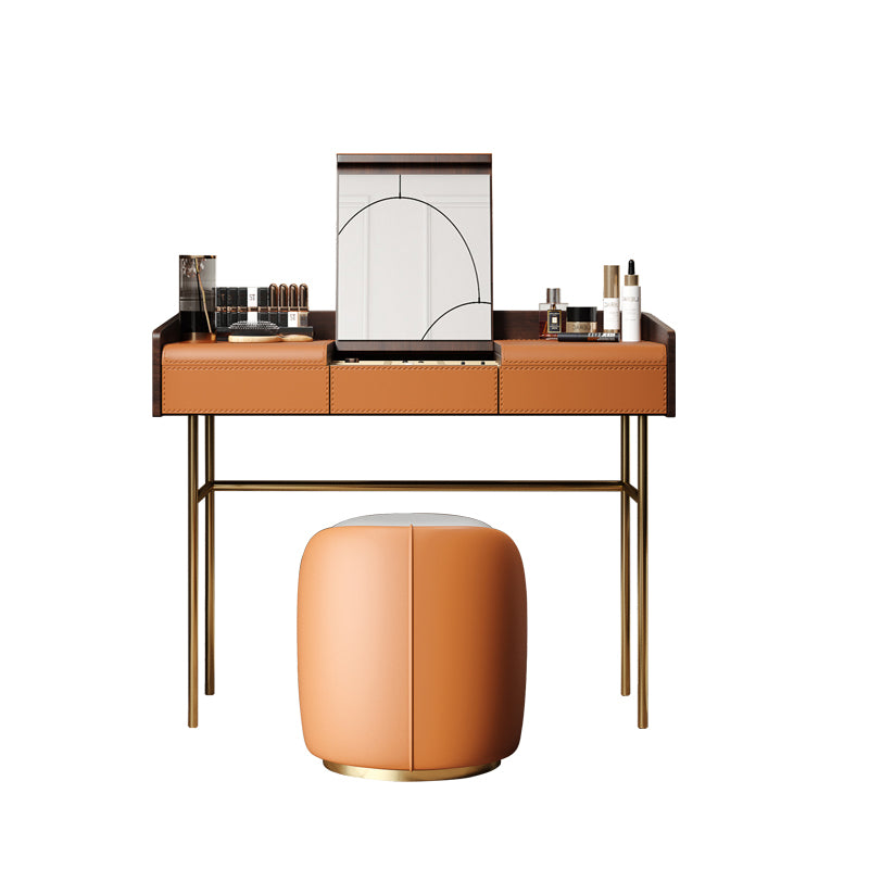 Glam Vanity Set Flip-Top Leather With Drawer Mirror Bedroom Make-up Vanity
