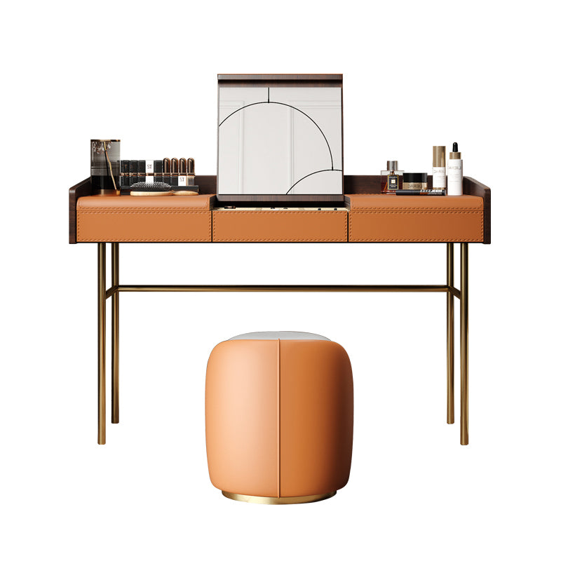 Glam Vanity Set Flip-Top Leather With Drawer Mirror Bedroom Make-up Vanity