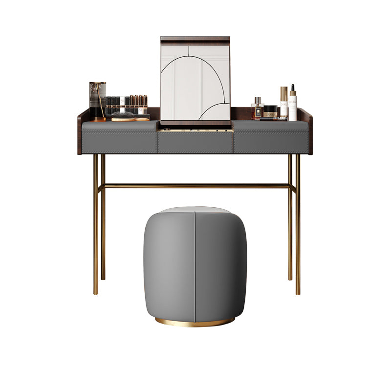 Glam Vanity Set Flip-Top Leather With Drawer Mirror Bedroom Make-up Vanity
