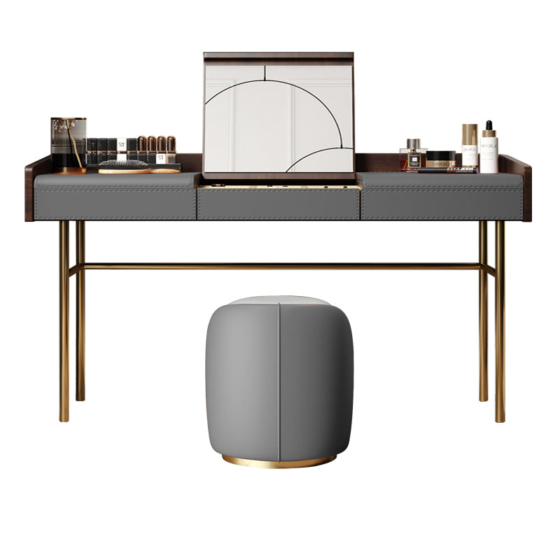 Glam Vanity Set Flip-Top Leather With Drawer Mirror Bedroom Make-up Vanity