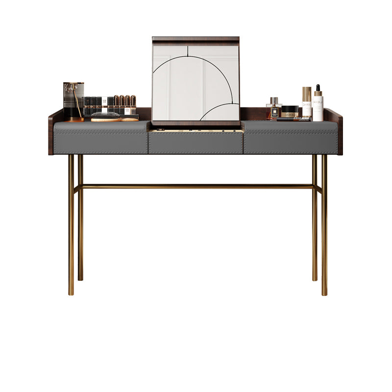Glam Vanity Set Flip-Top Leather With Drawer Mirror Bedroom Make-up Vanity