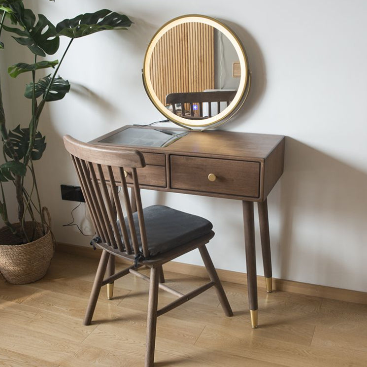 Contemporary Make-up Vanity with Drawers in Brown Rubberwood