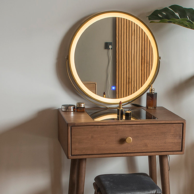 Contemporary Make-up Vanity with Drawers in Brown Rubberwood