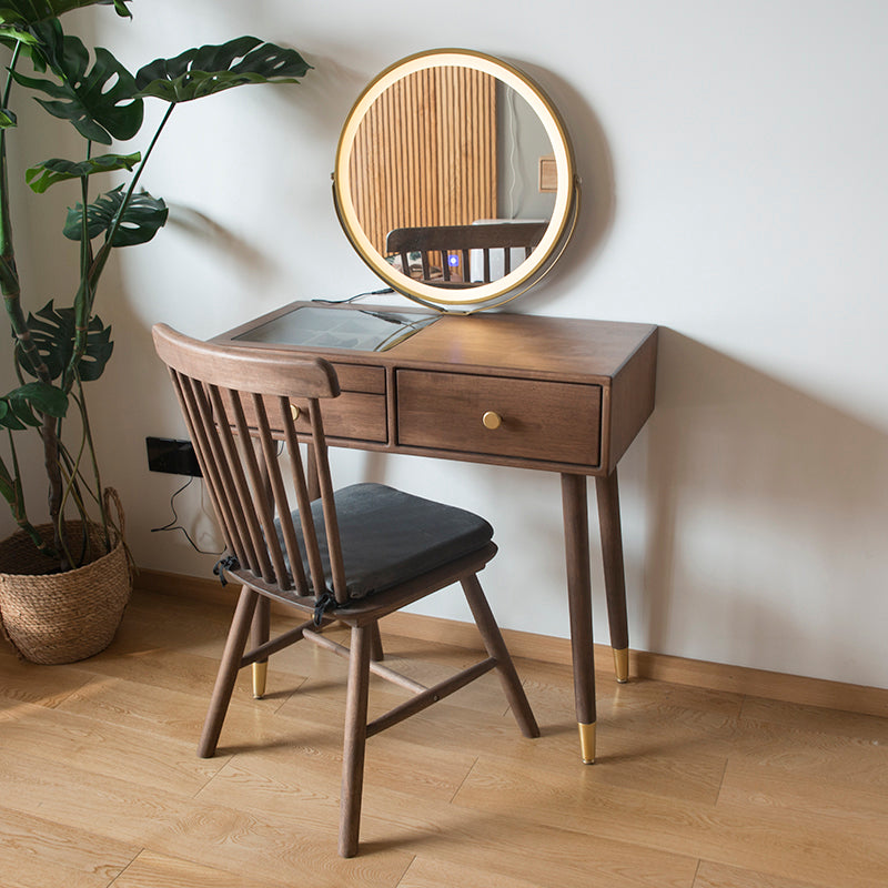Contemporary Make-up Vanity with Drawers in Brown Rubberwood