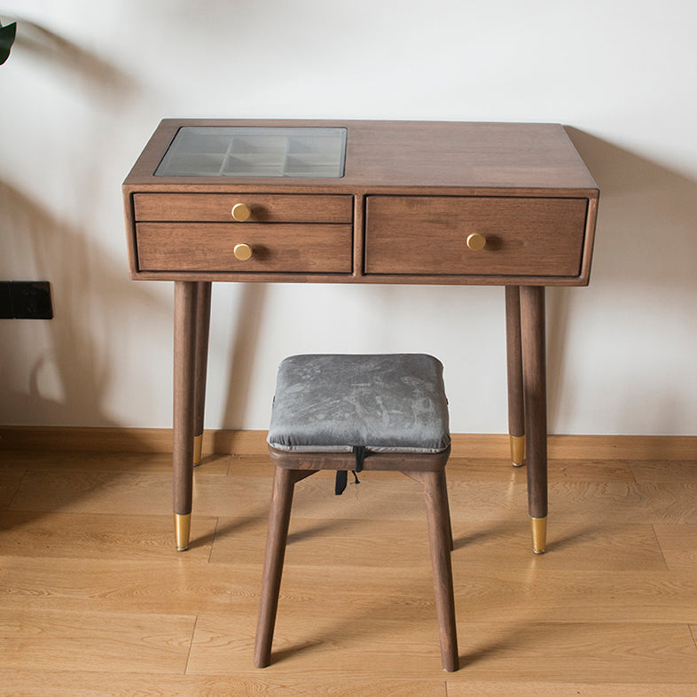Contemporary Make-up Vanity with Drawers in Brown Rubberwood