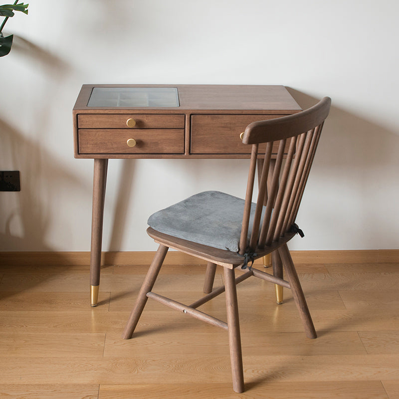 Contemporary Make-up Vanity with Drawers in Brown Rubberwood