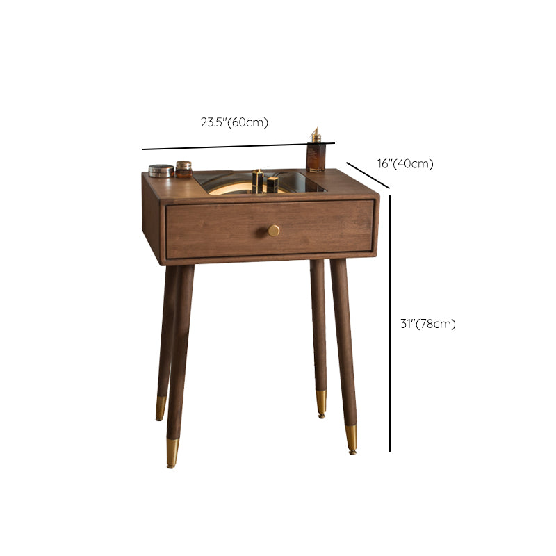 Contemporary Make-up Vanity with Drawers in Brown Rubberwood