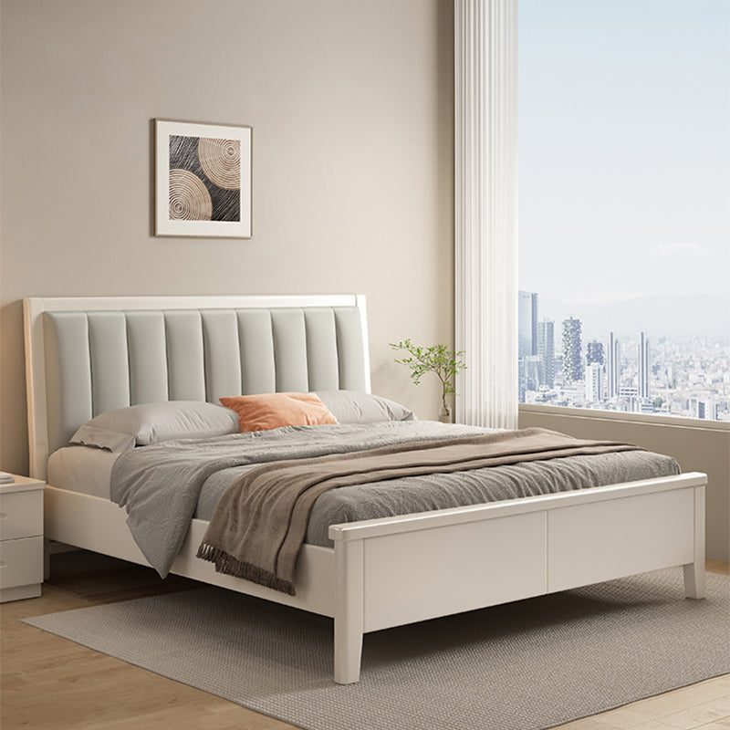 No Distressing Panel Standard Bed Solid Color Panel Bed with Upholstered Headboard
