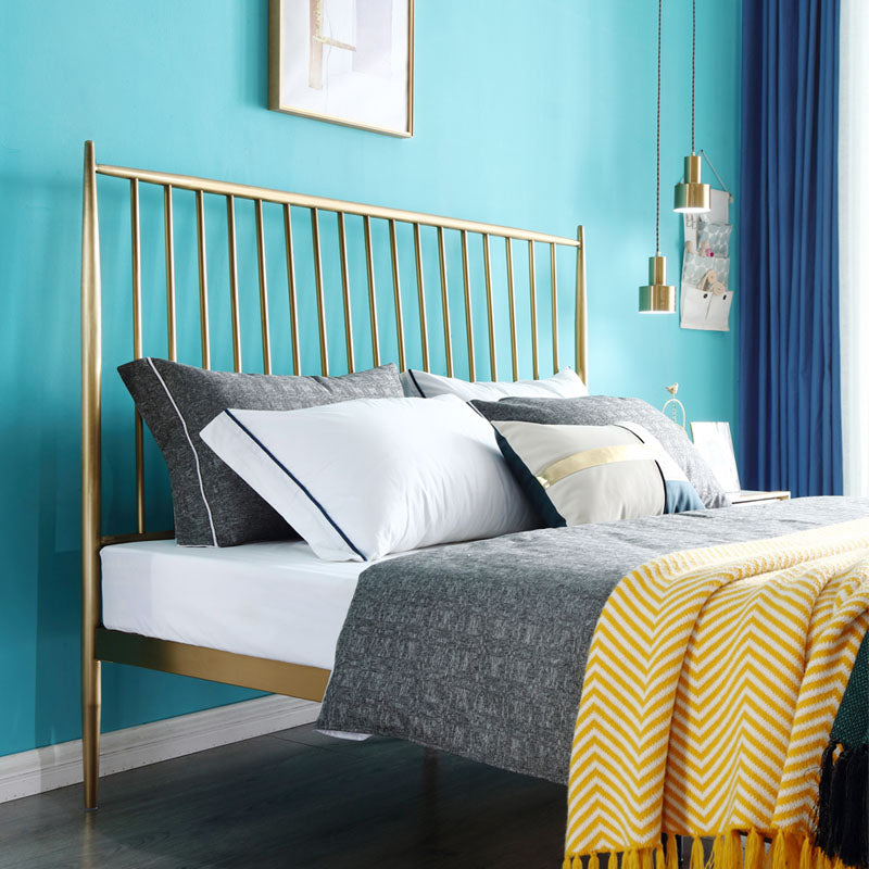 Gold Slat Bed Glam No Distressing Open-Frame Bed with Headboard