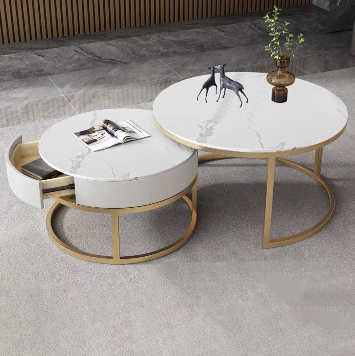 Glam Frame Side Table No Distressing Faux Marble End Table for Bedroom