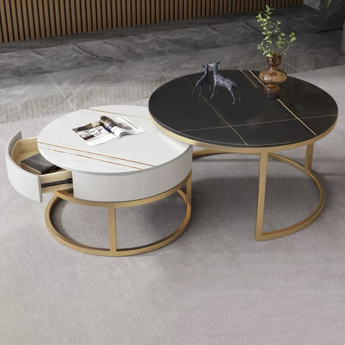 Glam Frame Side Table No Distressing Faux Marble End Table for Bedroom