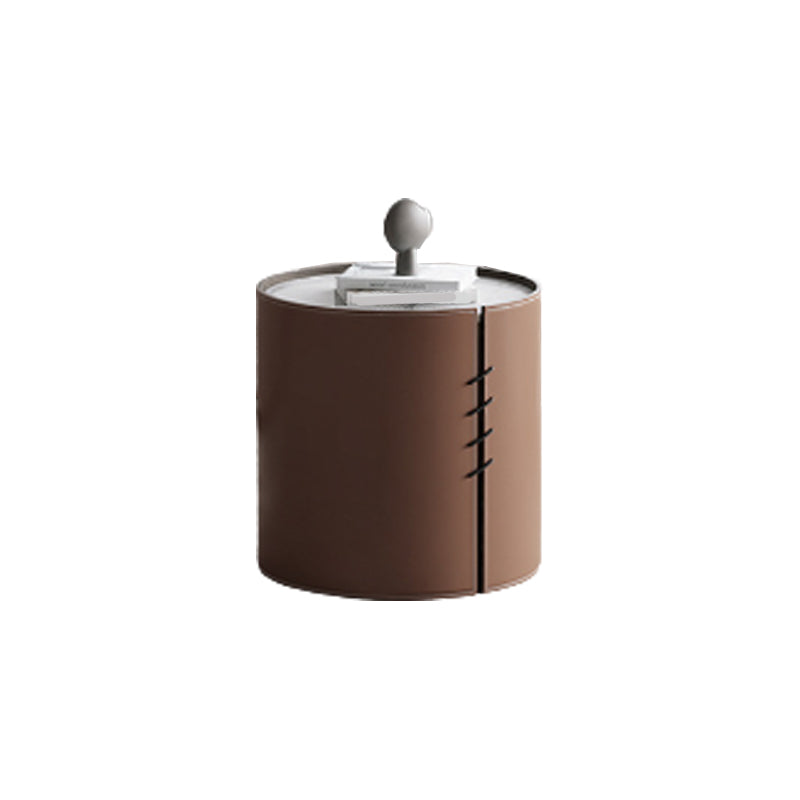 Contemporary Round Coffee Table Leather and Stone Coffee or End Table Drum