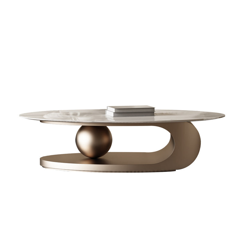 Glam Slate Pedestal Coffee Table Oval White Coffee Table Set