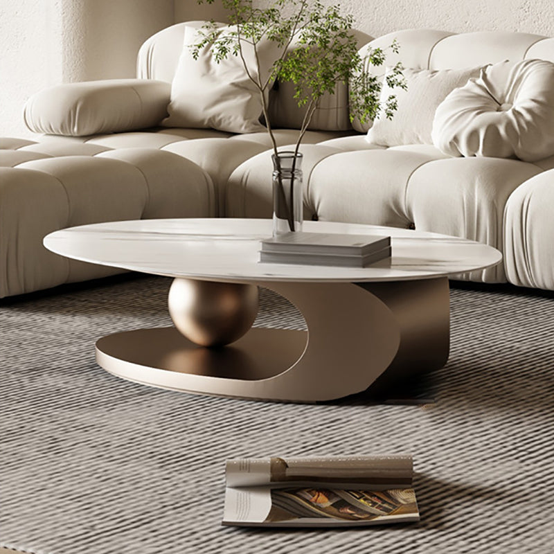 Glam Slate Pedestal Coffee Table Oval White Coffee Table Set