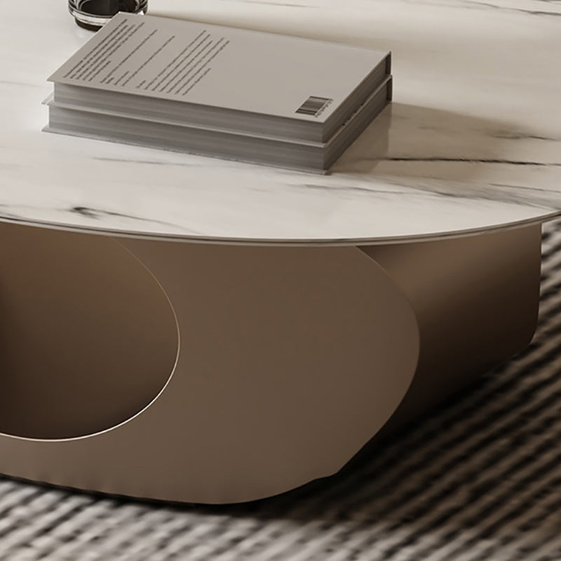 Glam Slate Pedestal Coffee Table Oval White Coffee Table Set