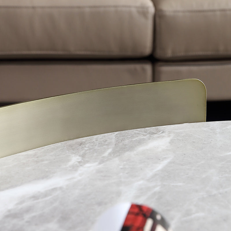 Glam Slate Coffee Table Round Beige Coffee Table Set with 3 Legs