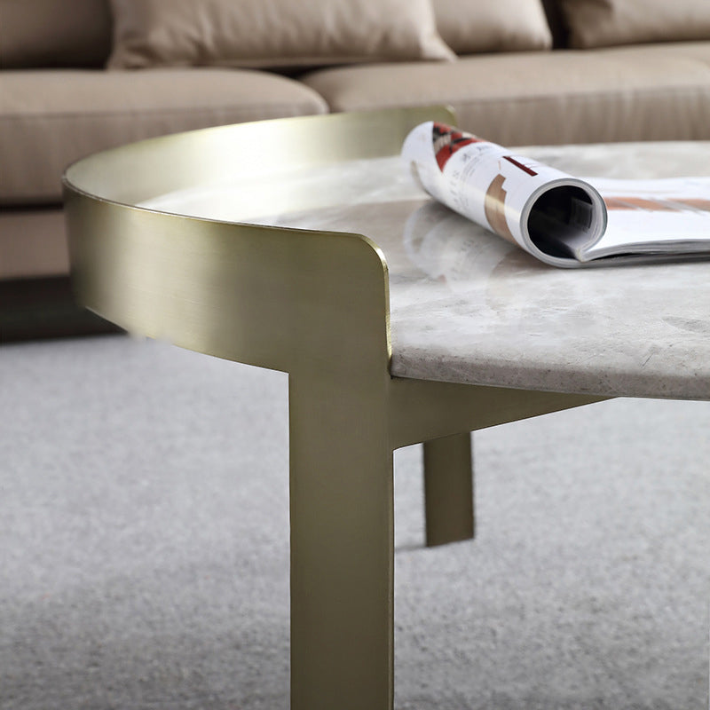 Glam Slate Coffee Table Round Beige Coffee Table Set with 3 Legs