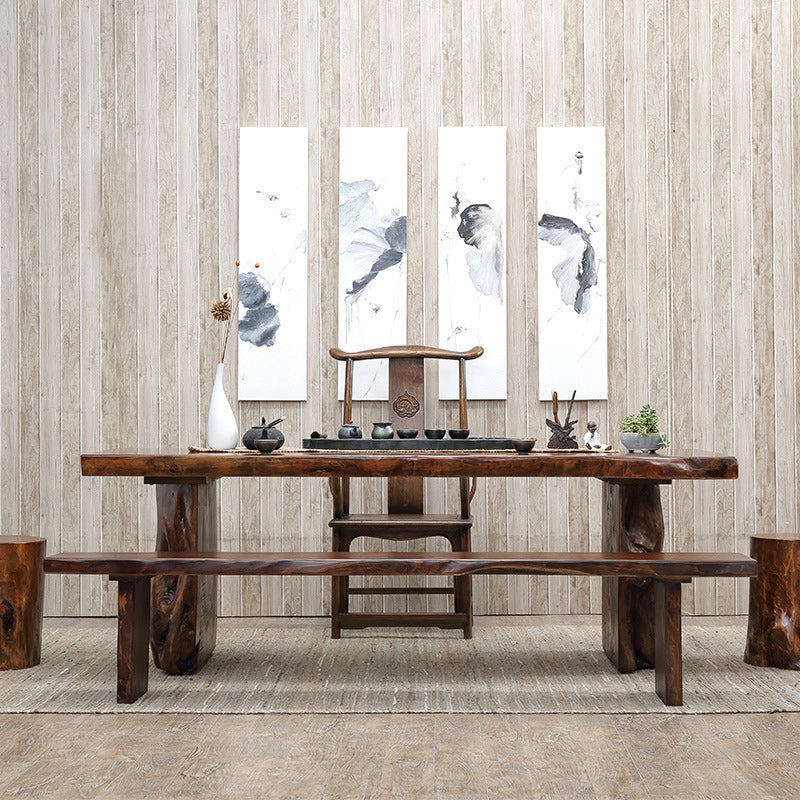 Rectangle Solid Wood Coffee Table Dark Brown Abstract Cocktail Table