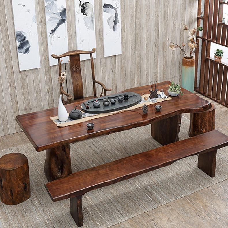 Rectangle Solid Wood Coffee Table Dark Brown Abstract Cocktail Table