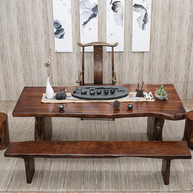 Rectangle Solid Wood Coffee Table Dark Brown Abstract Cocktail Table