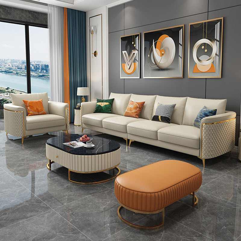 Glam Tuxedo Arm Sofa Stain Genuine Leather Sofa with Pillows