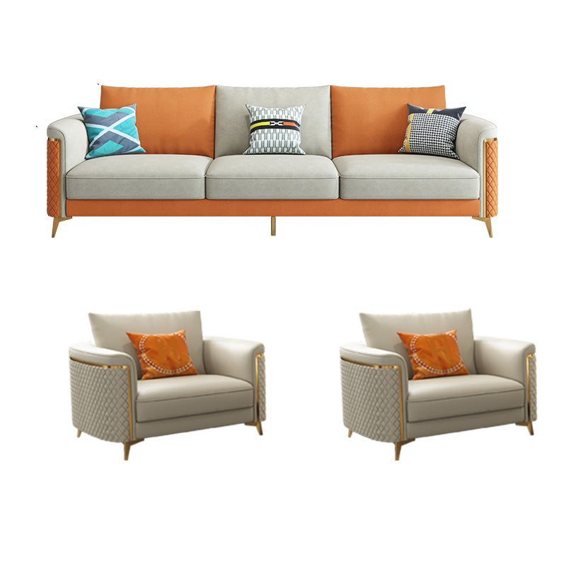 Glam Tuxedo Arm Sofa Stain Genuine Leather Sofa with Pillows