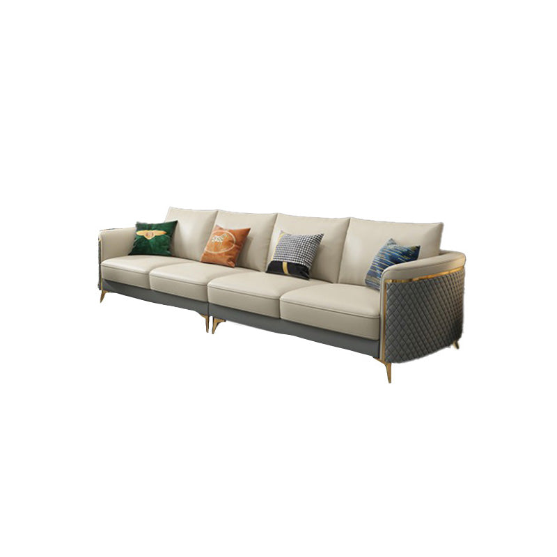Glam Tuxedo Arm Sofa Stain Genuine Leather Sofa with Pillows