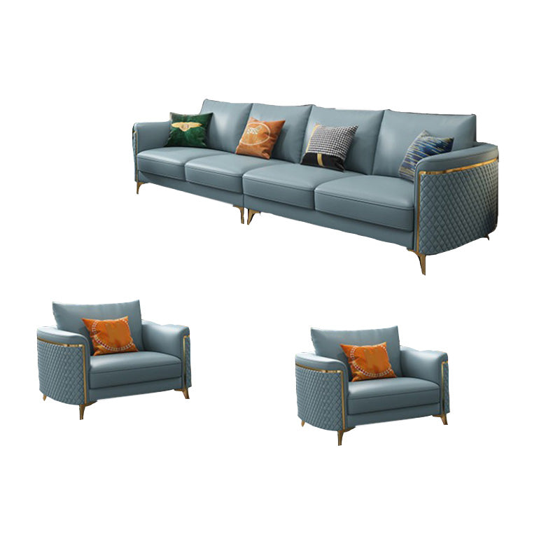 Glam Tuxedo Arm Sofa Stain Genuine Leather Sofa with Pillows