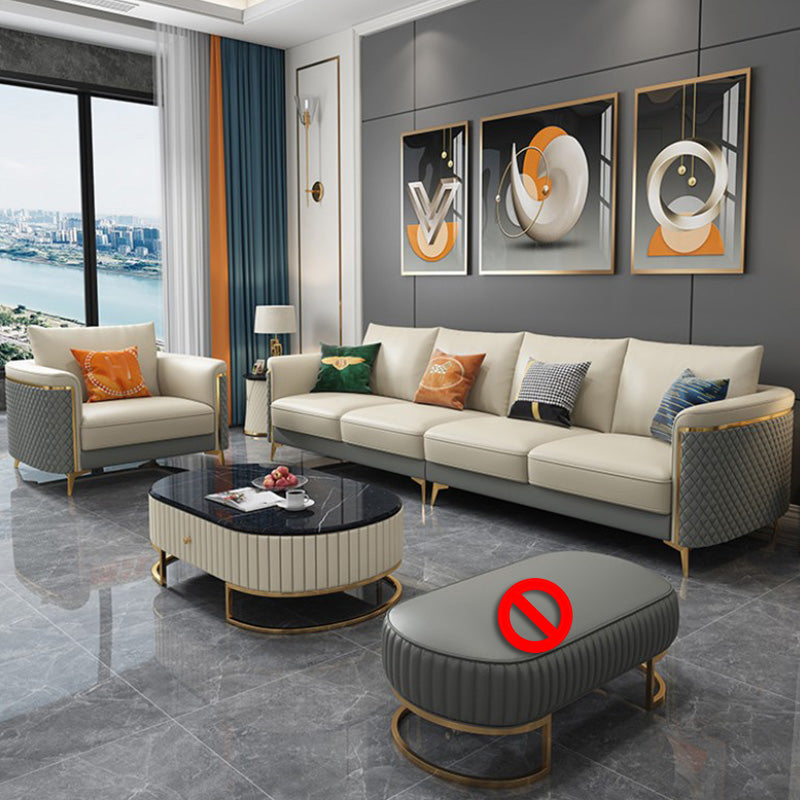 Glam Tuxedo Arm Sofa Stain Genuine Leather Sofa with Pillows
