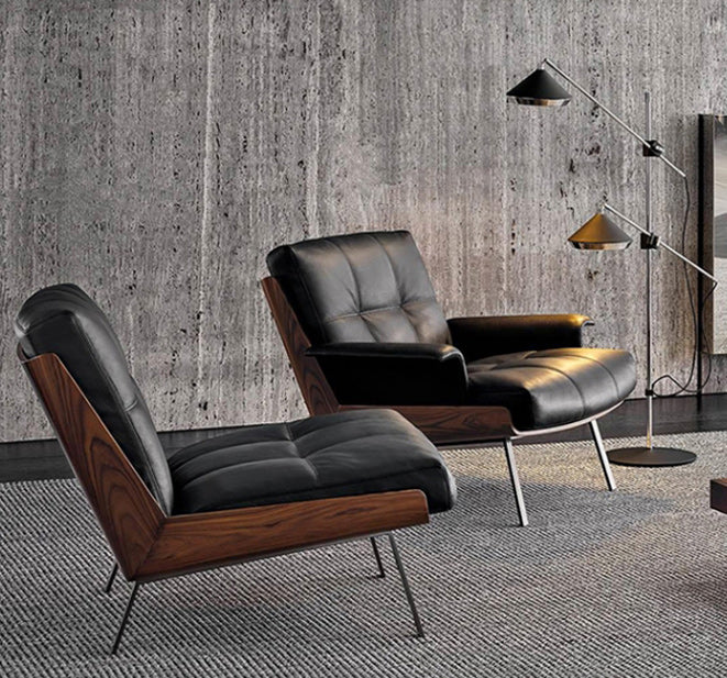 Industrial Lounge Chair Solid Color Cushion Back Basic Four Leg Reclining Accent Chair