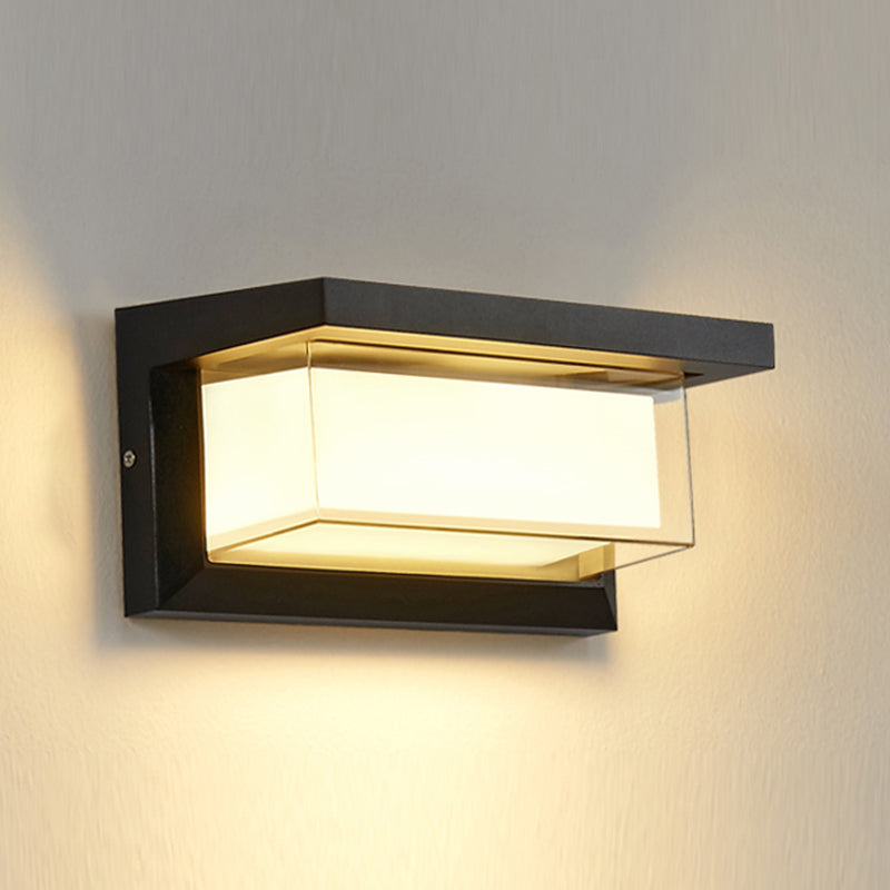 LED Modern Metal Wall Sconce Rectangle Shape Wall Light with Acrylic Shade for Courtyard