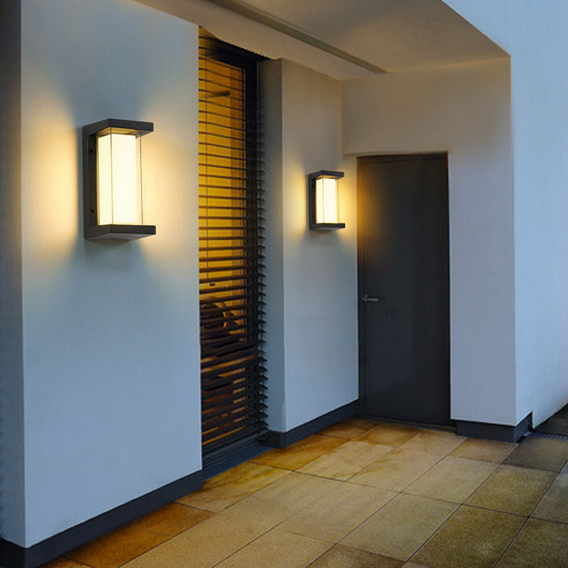LED Modern Metal Wall Sconce Rectangle Shape Wall Light with Acrylic Shade for Courtyard