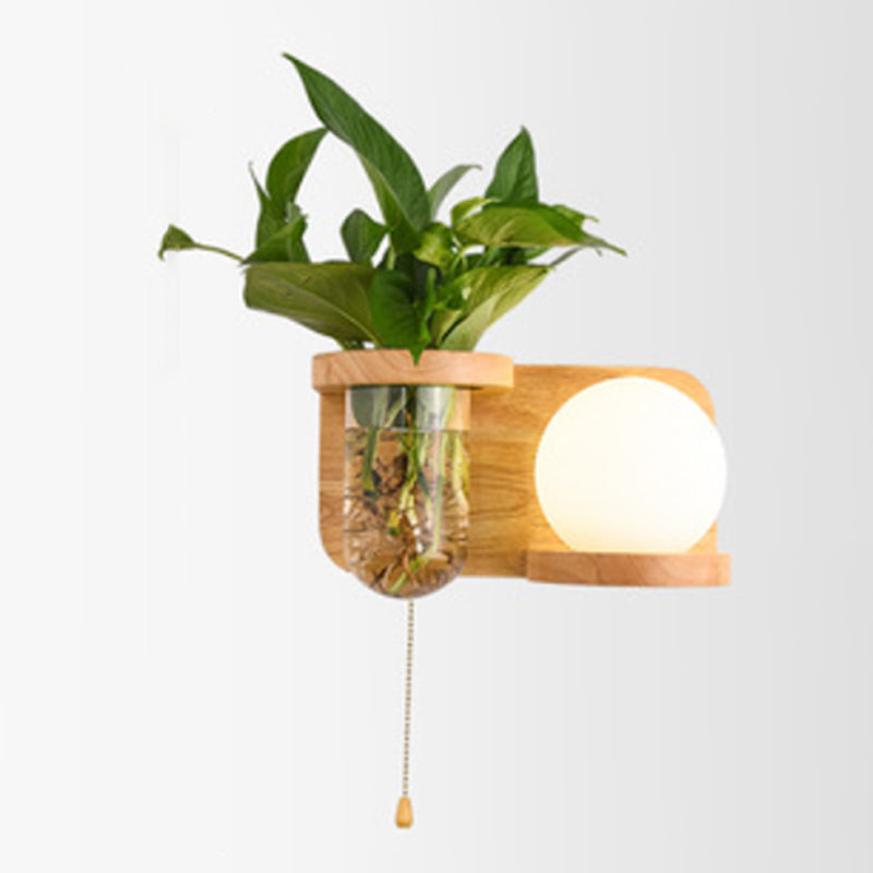 Modern Style Wall Light Fixture Wooden Wall Light Sconce without Plants
