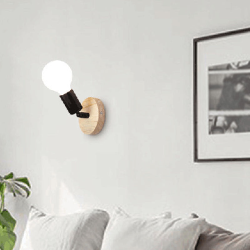 Contemporary Wood Wall Light Black / White Metal Lighting for Home Foyer