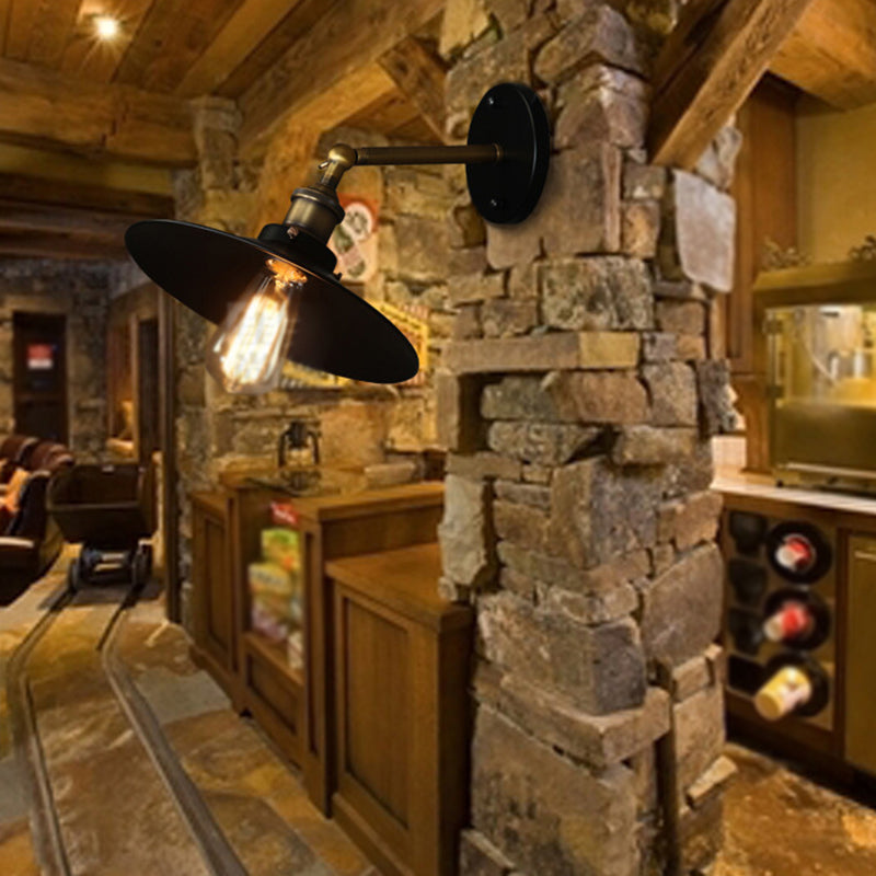 Industrial Style Wall Sconce Metal 1 Light Sconces in Black for Bedroom